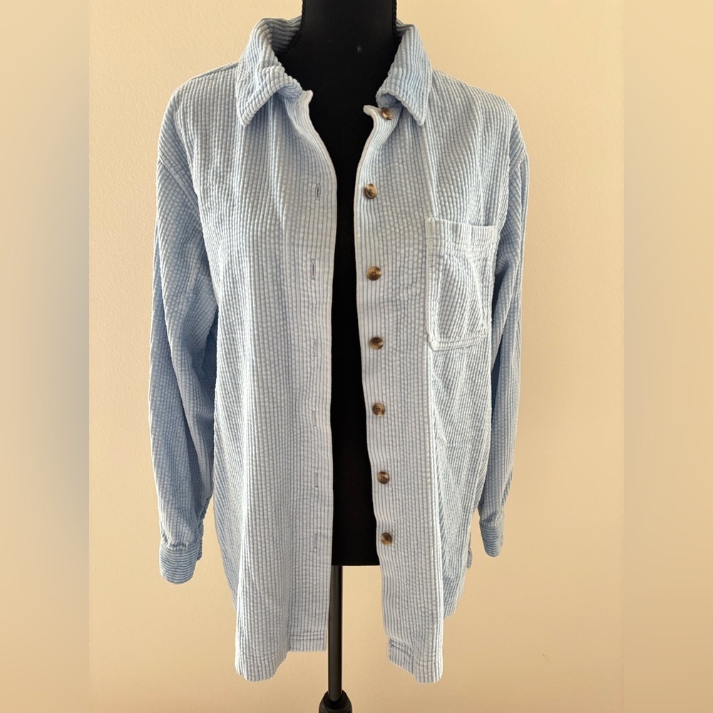 L.L. Bean Light Blue Corduroy Long Sleeve Button-up Top - Size L